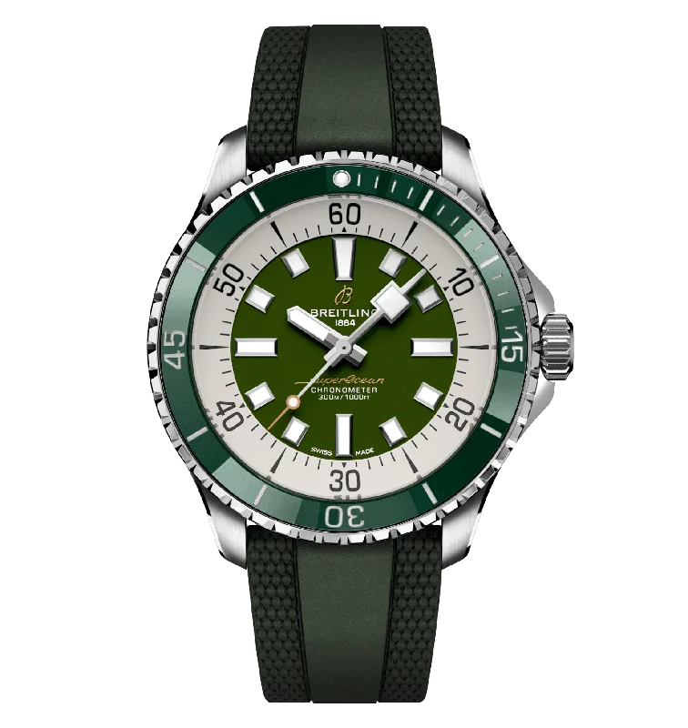 Wooden Cased Watches for a Natural LookBreitling Superocean Green on Rubber Watch, 44mm