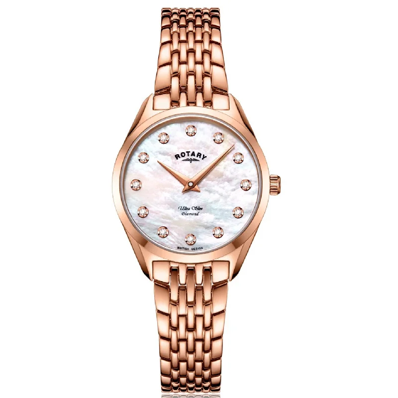 Watches with Backlight for Low-Light ConditionsRotary Ultra Slim Ladies Silver Watch LB08014/41/D