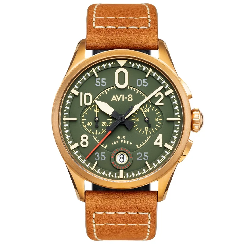 Traveler’s Watches with World Time FunctionAVI-8 Spitfire Lock Bronze Green Chrono Watch AV-4089-02