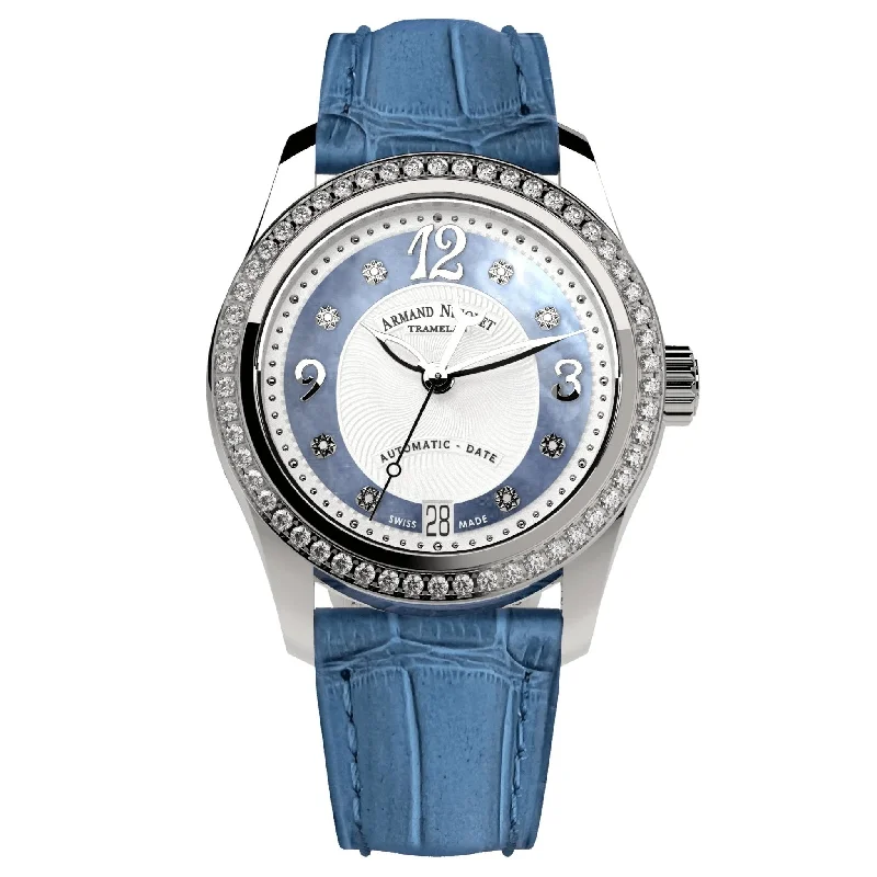 Leather Band Watches with Quick-Release BucklesArmand Nicolet Ladies Watch M03-3 Blue Leather Diamond A151FAA-AK-P882LV8