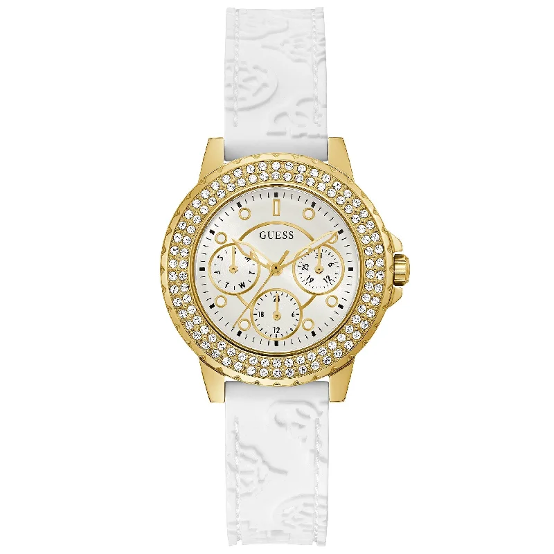 Fashionable Quartz Watches for Women with Leather StrapsGuess GW0411L1 Ladies Crown Jewel White Watch