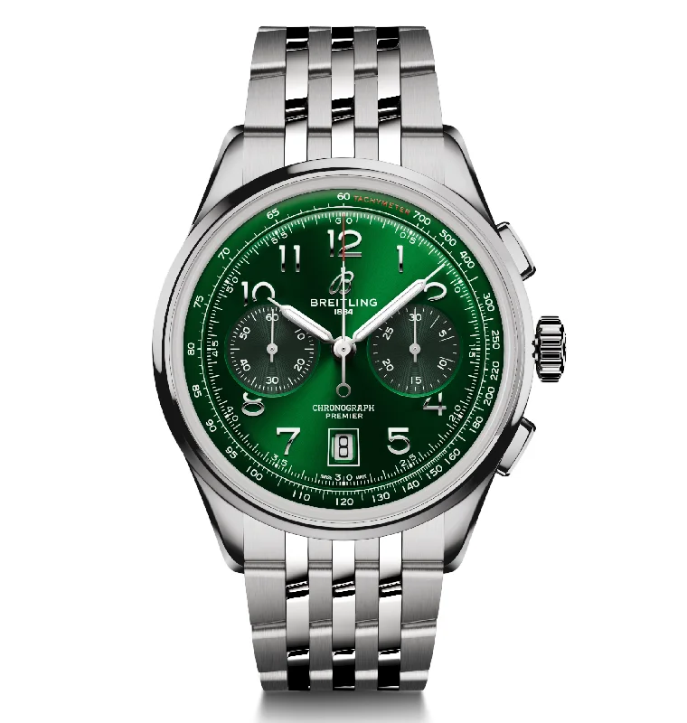 Watches with Baton-Style Hands for a Classic LookBreitling Premier B01 Chronograph 42mm Watch with Green Dial