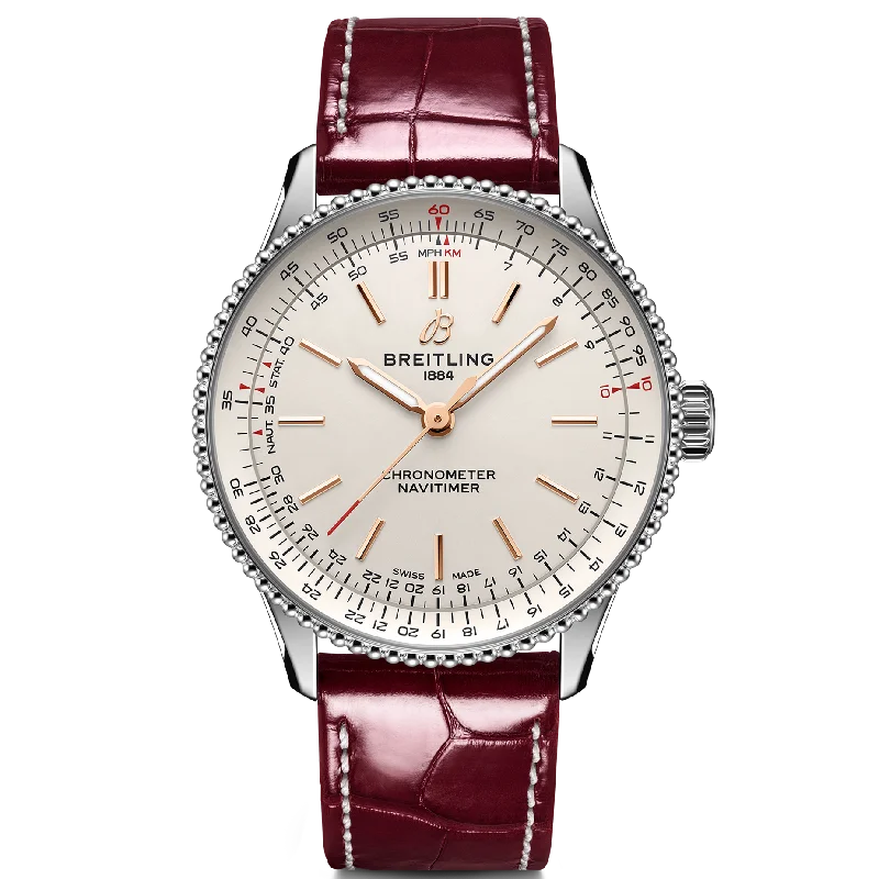 Hybrid Smartwatches with Traditional Watch AestheticsBreitling Navitimer Automatic 36mm Watch with Burgundy Leather Strap