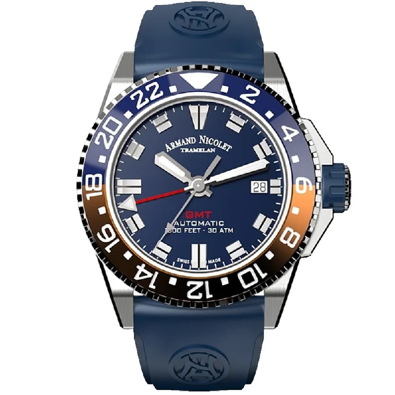 Watches with Glossy Finish Cases for a Shiny AppealArmand Nicolet JS9-41 GMT Blue Stainless Steel