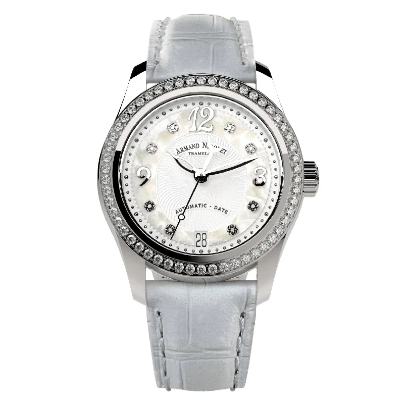 Casual Watches for Weekend OutingsArmand Nicolet Ladies Watch M03-3 White Leather Diamond A151FAA-AN-P882BC8