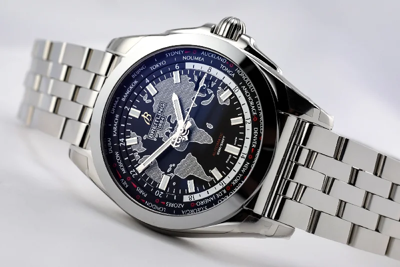 Watches with Baton-Style Hands for a Classic LookBreitling Galactic Unitime World Time Automatic Black Dial