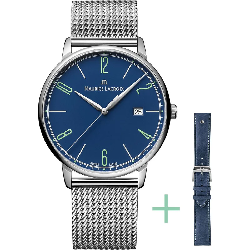 Adjustable Strap Watches for Perfect FitMaurice Lacroix Men's Blue Eliros Date Quartz  Watch EL1118-SS00E-420-C