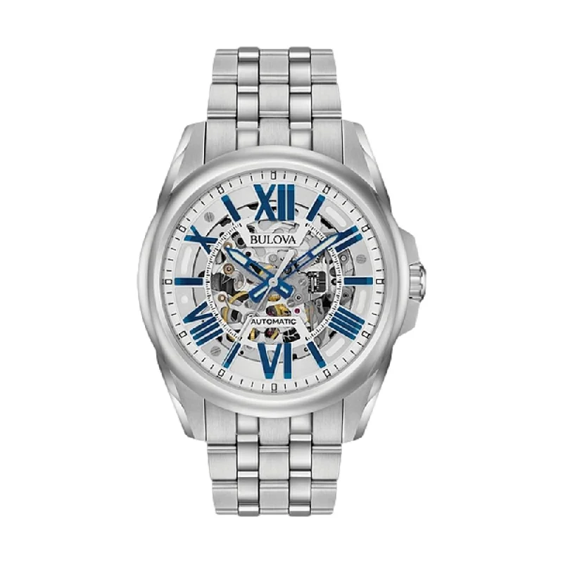 Digital Watches with Timer FunctionSutton Skeleton Stainless Steel Case Blue Accents